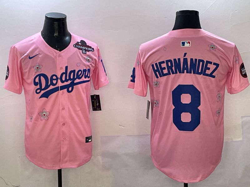 Men Los Angeles Dodgers #8 Hernandez Pink Sakura Edition 2025 Nike MLB Jersey style 2->los angeles dodgers->MLB Jersey